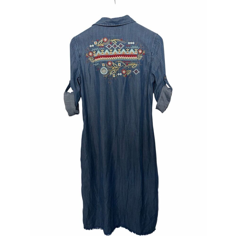 Overland Carly Embroidered Tencel Shirt Dress in River Blue Size XS - Picture 4 of 12